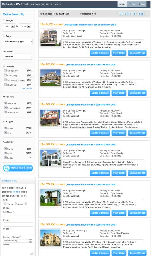robust search and filter system for all types of properties search and filter by price, date, size, specifciations etc